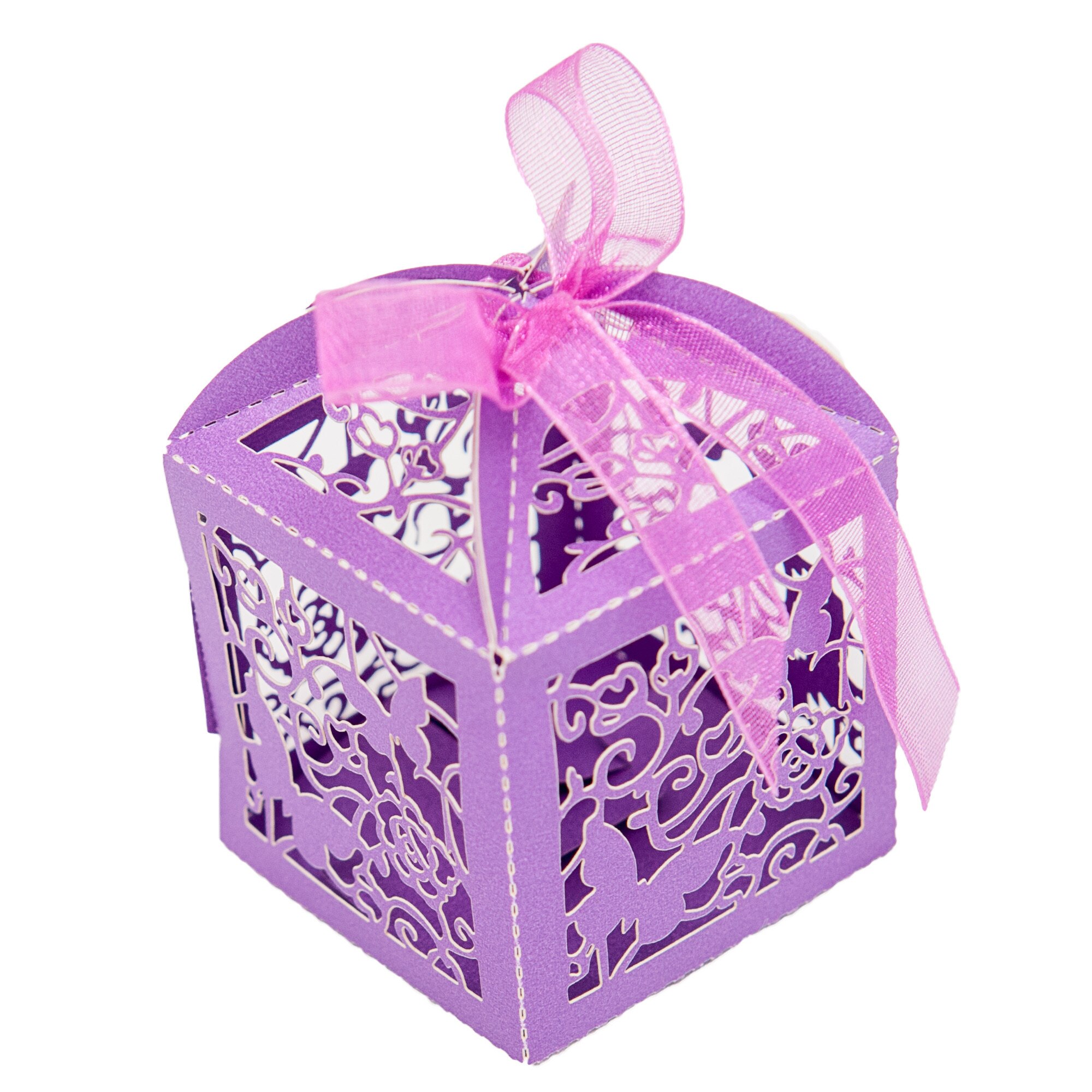 Marturie nunta/botez cutiuta laser cut cu fluturas mov