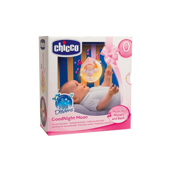 Jucarie Chicco pentru patut de lemn, Noapte buna, luna!, roz, 0luni+