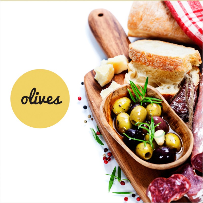 Tablou canvas, produs DekoStore, pentru bucatarie, inramat pe cadru de lemn, print HD, Masline verzi, 40x40 cm