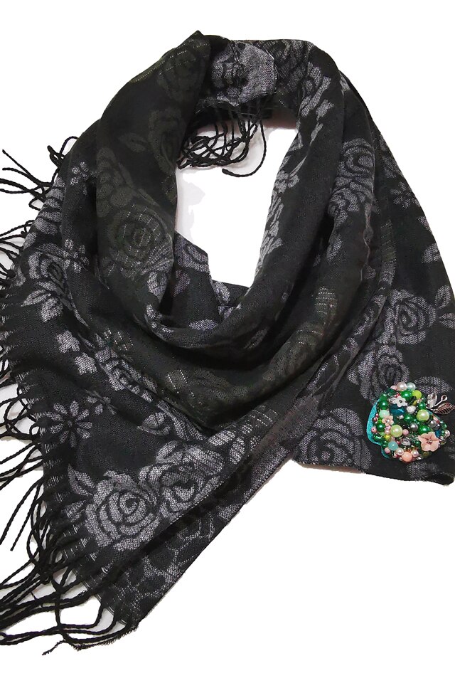 Sal casmir,fular, Roses One,gri cu negru