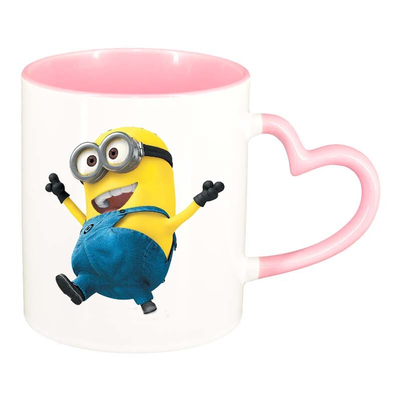 Cana Minion, interior roz, maner inima, 330ml, D16