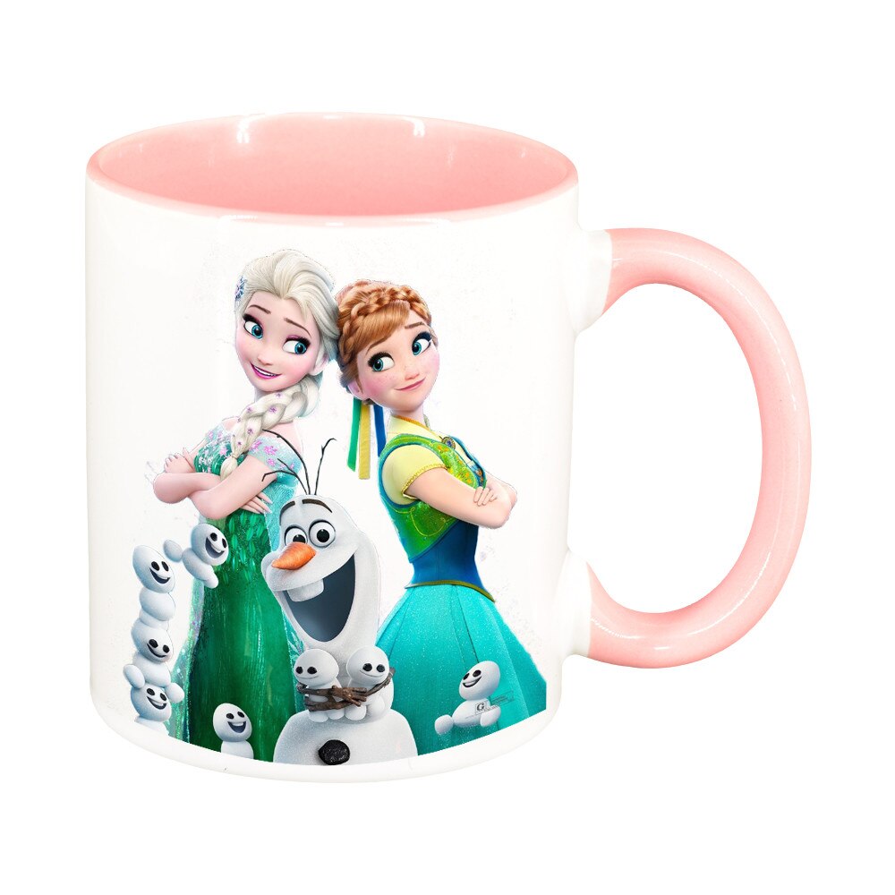 Cana personalizata, Frozen, exteior roz, ceramica, 330 ml