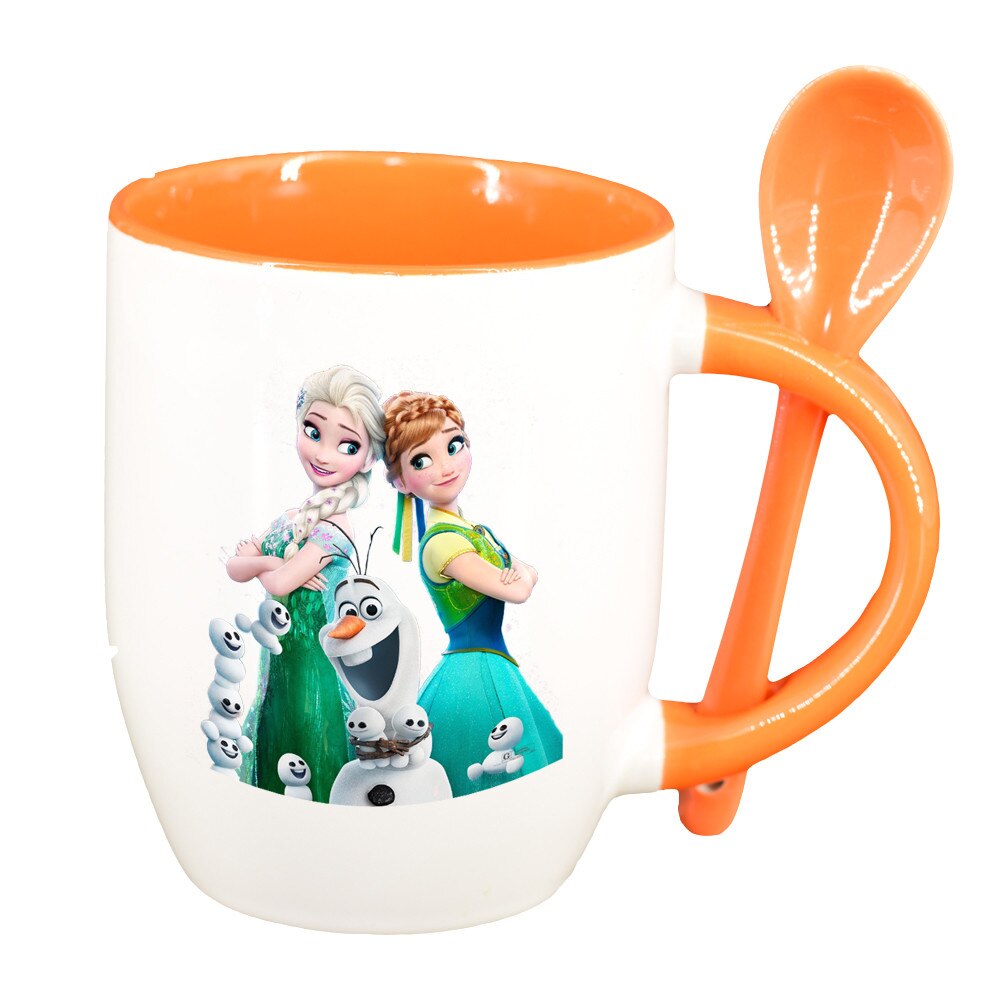 Cana personalizata, Frozen, portocaliu lingurite, ceramica, 330 ml