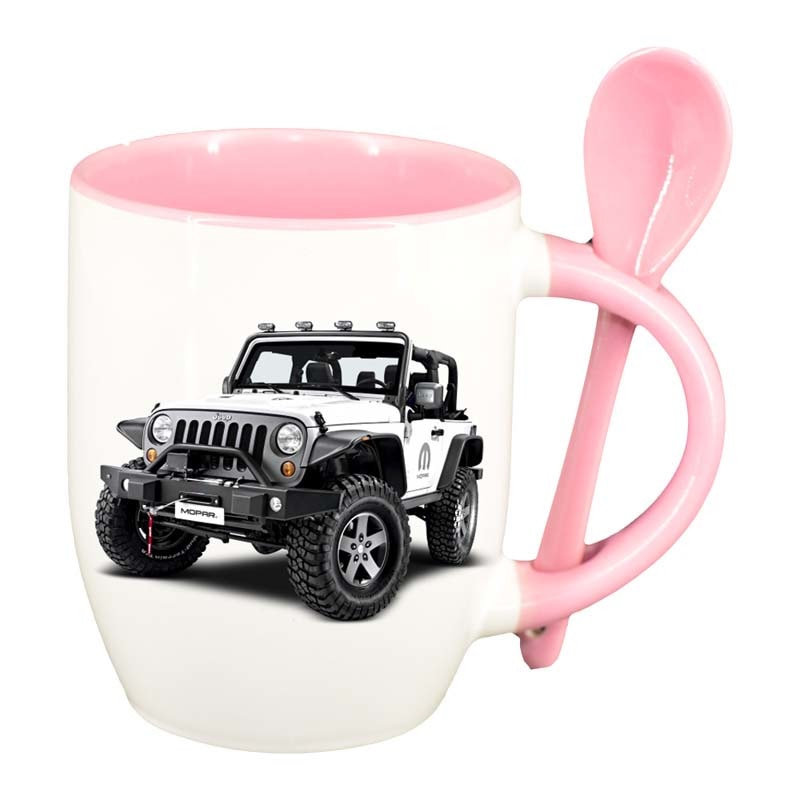 Cana Jeep cu lingurita, interior roz, 330ml, D17