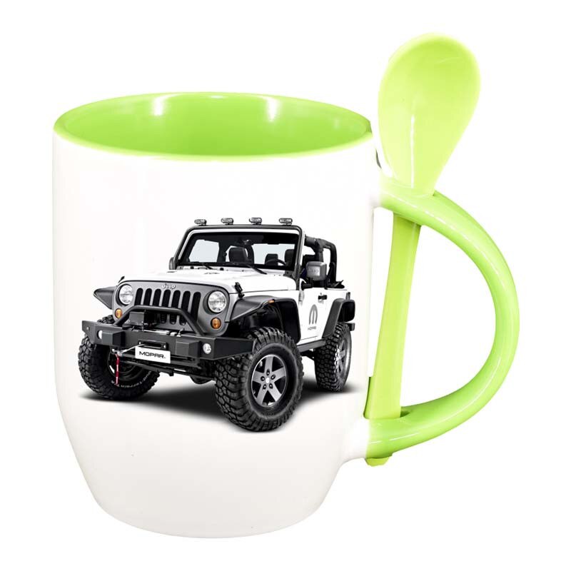 Cana Jeep cu lingurita, interior verde deschis, 330ml, D17