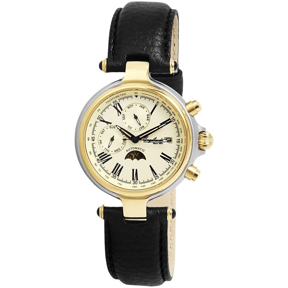 Ceas unisex, Engelhardt, automatic, carcasa bicolora auriu-argintiu, curea piele neagra