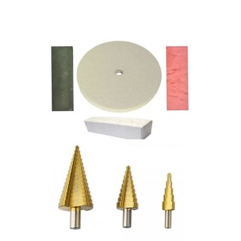 Kit Disc perie pasla slefuit D 200 mm + pasta Verde + pasta Roz + pasta Alba + Freza in trepte, burghiu,4-32 mm, set 3 bucati Kit Disc perie pasla slefuit D 200 mm + pasta Verde + pasta Roz + pasta Alba + Freza in trepte, burghiu,4-32 mm, set 3 bucati