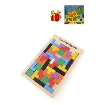 Joc din lemn 40 Piese, TETRIS 3D Wooden Puzzle, Multicolor + CADOU Puzzle din lemn, Animale marine, 9 piese Joc din lemn 40 Piese, TETRIS 3D Wooden Puzzle, Multicolor + CADOU Puzzle din lemn, Animale marine, 9 piese