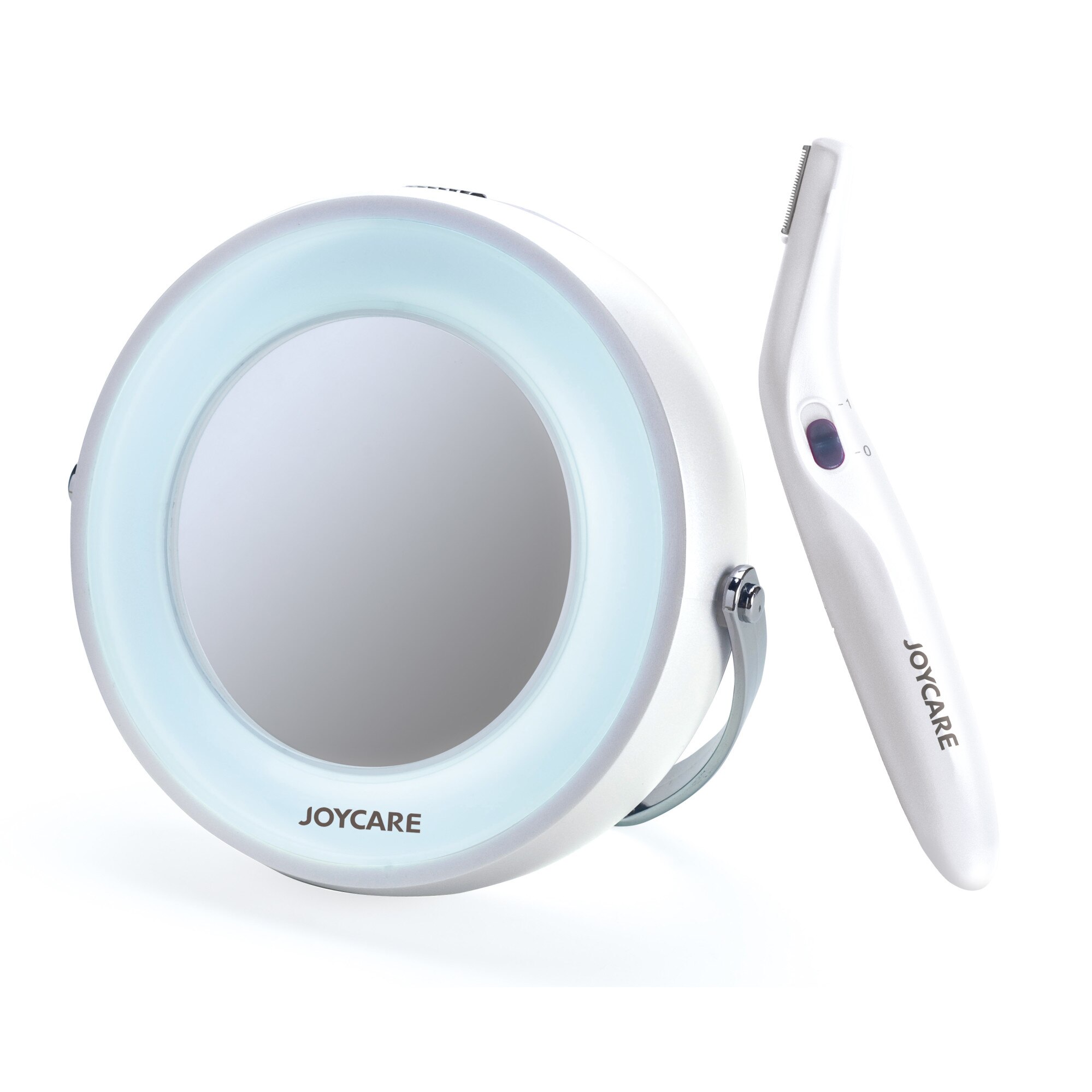 Oglinda cosmetica iluminata cu aparat de tuns pentru precizie