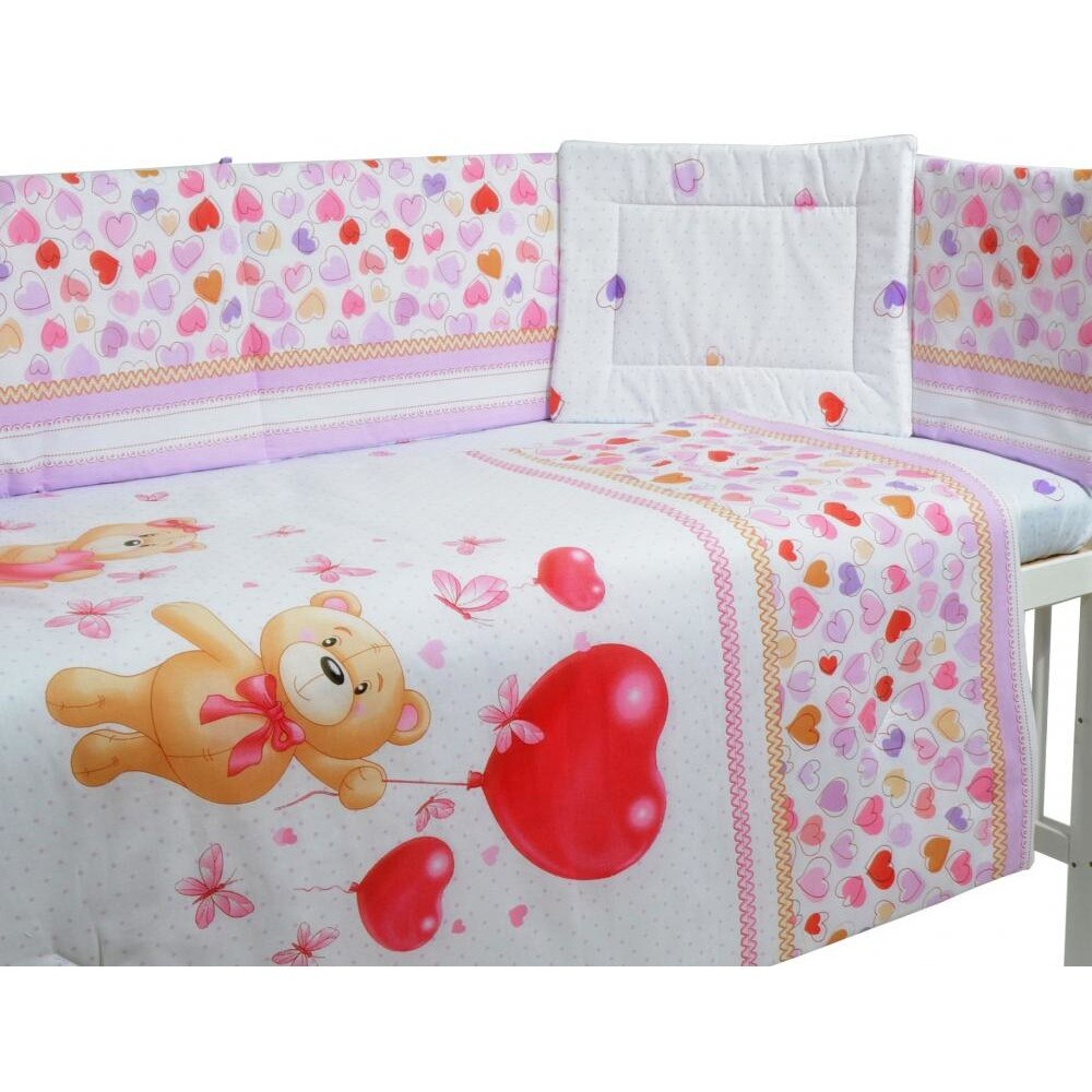Set lenjerie patut cu 5 piese Bear Heart Pink