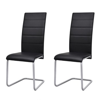 Set de 2 scaune de bucatarie, stil modern, vidaXL, Piele artificiala, Negru