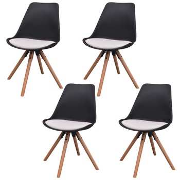 Set de 4 scaune de bucatarie cu cadru de lemn, vidaXL, Tapiterie din piele artificiala, Negru, 62 x 62 x 82 cm Set de 4 scaune de bucatarie cu cadru de lemn, vidaXL, Tapiterie din piele artificiala, Negru, 62 x 62 x 82 cm