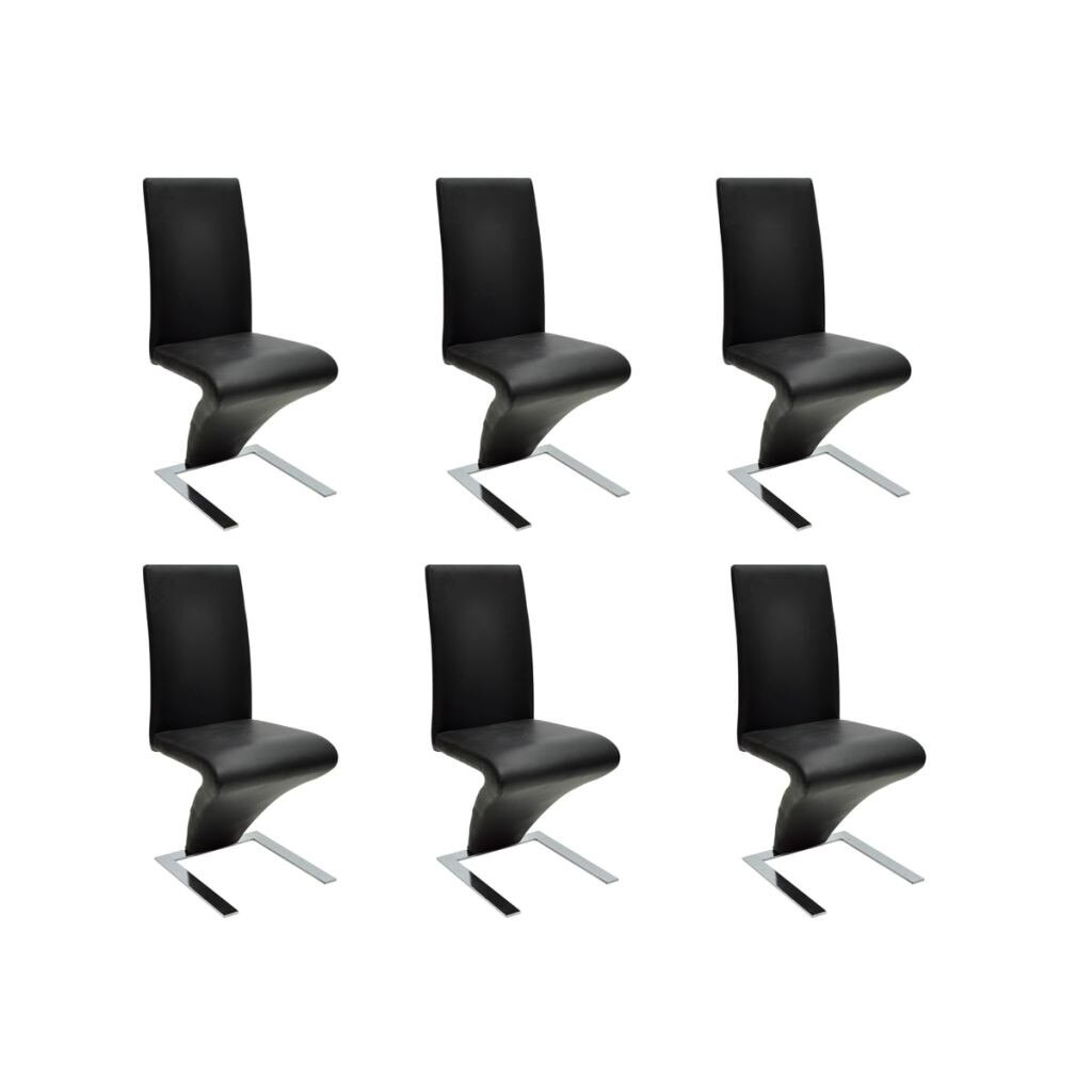 Set de 6 scaune curbate pentru bucatarie, vidaXL, Piele artificiala, Negru