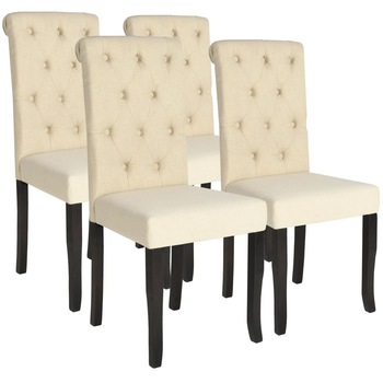 Set de 4 scaune de bucatarie cu cadru din lemn masiv si tapiterie textila, vidaXL, Crem, 42 x 52 x 96 cm