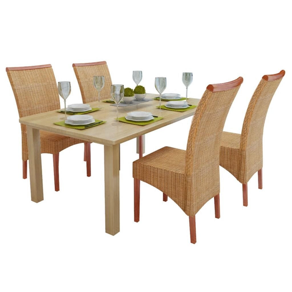 Set de 4 scaune de bucatarie, vidaXL, Lemn solid de mango si ratan, Maro, 47 x 50 x 97 cm