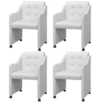 Set de 4 scaune de bucatarie cu cadru din lemn, vidaXL, Piele artificiala si umplutura cu spuma, Alb, 59 x 57.5 x 86.5 cm