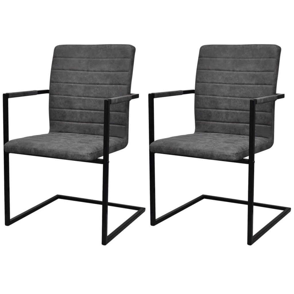 Set de 2 scaune de bucatarie cu consola, tip fotoliu, idaXL, Piele artificiala, Gri inchis