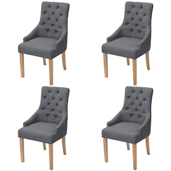 Set de 4 scaune de bucatarie, vidaXL, Tesatura si cadru de lemn, Gri inchis