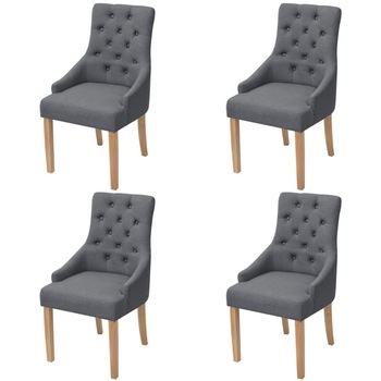 Set de 4 scaune de bucatarie, vidaXL, Tesatura si cadru de lemn, Gri inchis Set de 4 scaune de bucatarie, vidaXL, Tesatura si cadru de lemn, Gri inchis