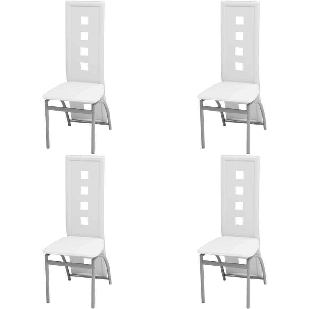 Set de 4 scaune de bucatarie vidaXL, Piele artificiala, Alb