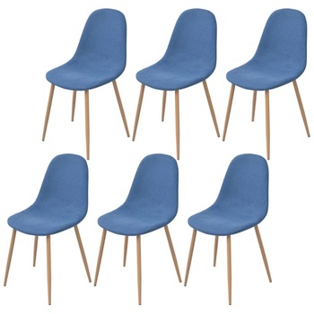 Set de 6 scaune de bucatarie cu cadru din placaj, vidaXL, Tesatura, Albastru, 45 x 55 x 85 cm Set de 6 scaune de bucatarie cu cadru din placaj, vidaXL, Tesatura, Albastru, 45 x 55 x 85 cm