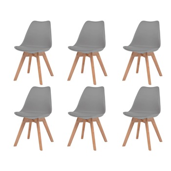 Set de 6 scaune de bucatarie, vidaXL, picioare din lemn de cauciuc, Gri, 48 x 53 x 83 cm Set de 6 scaune de bucatarie, vidaXL, picioare din lemn de cauciuc, Gri, 48 x 53 x 83 cm