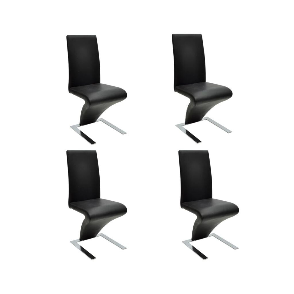 Set de 4 scaune curbate pentru bucatarie, vidaXL, Piele artificiala, Negru