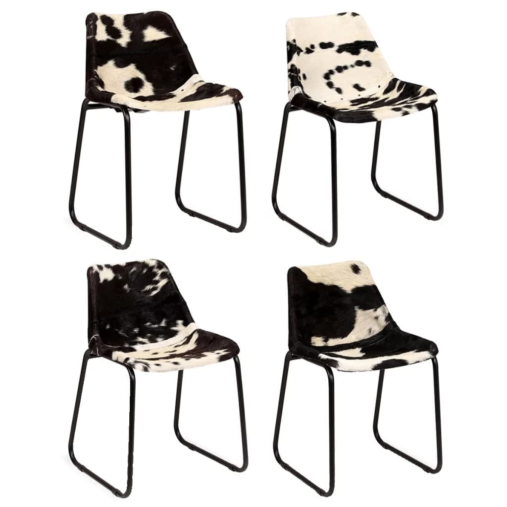 Set de 4 scaune de bucatarie din piele naturala de piele, vidaXL, Albastru, 44 x 46 x 76 cm