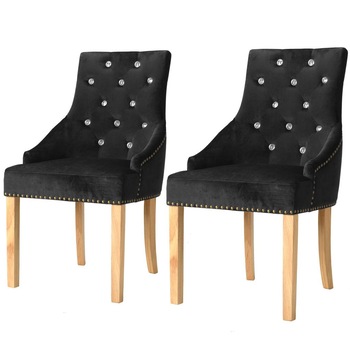 Set de 2 scaune de bucatarie cu tapiterie de catifea si cadru de lemn, vidaXL, Negru, 52 x 58 x 96 cm