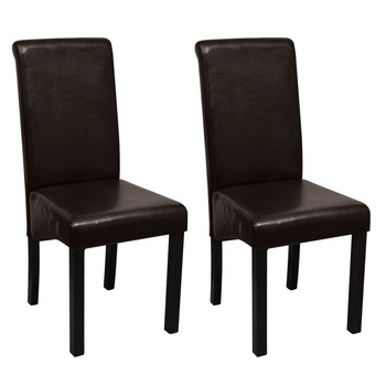 Set de 2 scaune de bucatarie cu design clasic, vidaXL, Piele artificiala, Maro