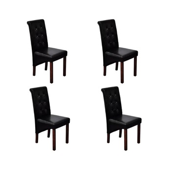 Set de 4 scaune pentru bucatarie, design clasic, vidaXL, Piele artificiala, Negru