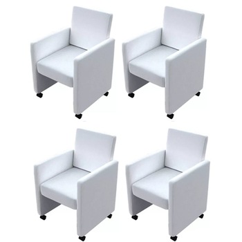 Set de 4 scaune de bucatarie tip fotoliu, vidaXL, Piele artificiala, Alb