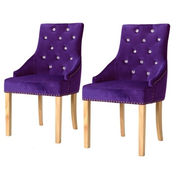 Set de 2 scaune de bucatarie cu tapiterie de catifea si cadru de lemn, vidaXL, Mov, 52 x 58 x 96 cm