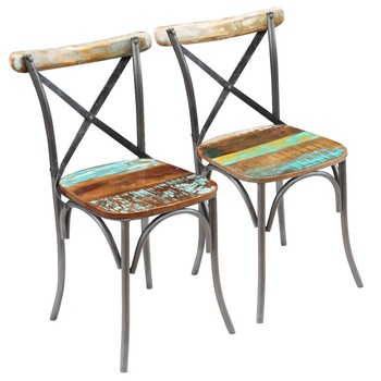Set de 2 scaune de bucatarie din lemn masiv reciclat, vidaXL, Multicolor, 51 x 52 x 84 cm Set de 2 scaune de bucatarie din lemn masiv reciclat, vidaXL, Multicolor, 51 x 52 x 84 cm