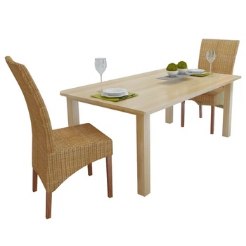Set de 2 scaune de bucatarie, vidaXL, Lemn de mango si ratan, Maro deschis, 47 x 50 x 97 cm Set de 2 scaune de bucatarie, vidaXL, Lemn de mango si ratan, Maro deschis, 47 x 50 x 97 cm
