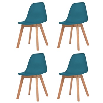 Set de 4 scaune de bucatarie, vidaXL, sezut de plastic si picioare din lemn de cauciuc, Verde, 46.5 x 47.5 x 83 cm