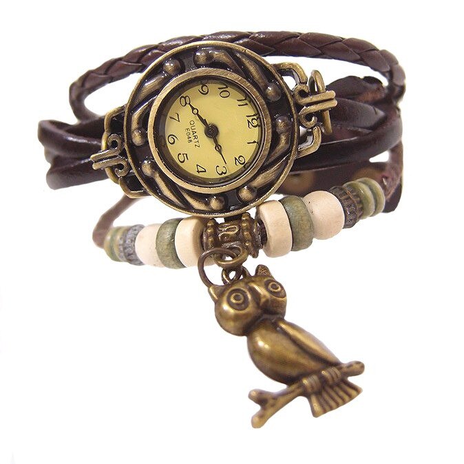 Ceas de dama retro maro cu accesoriu bufnita