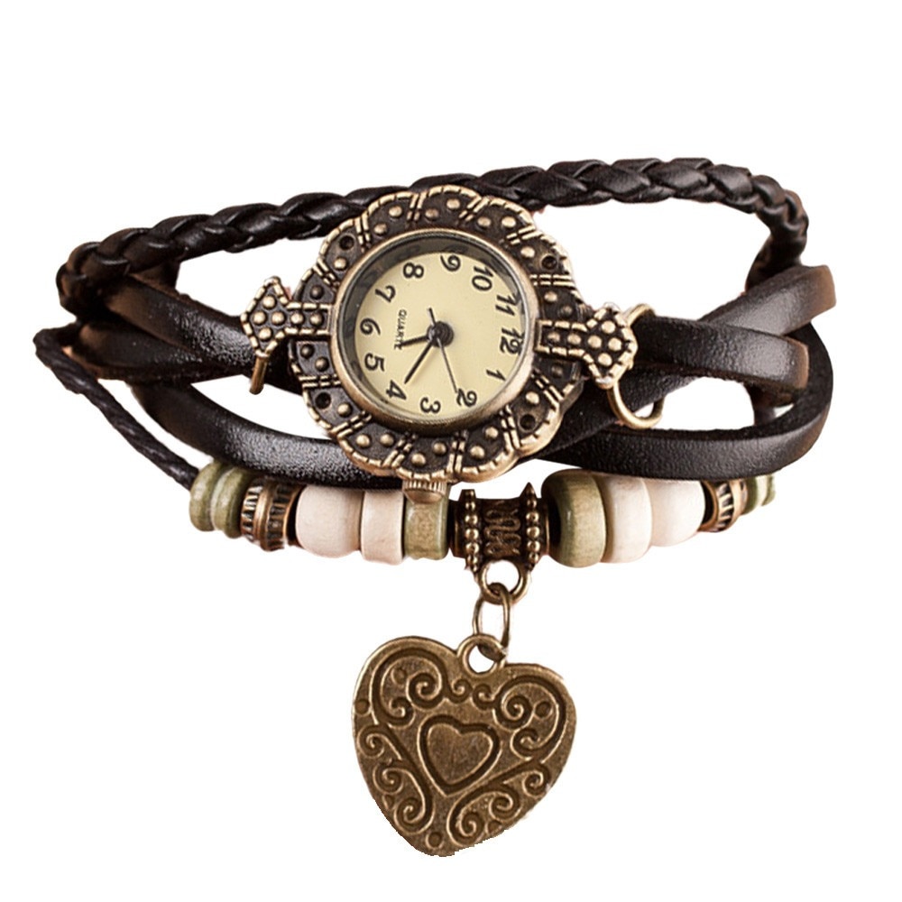 Ceas de dama retro maro cu accesoriu inimioara