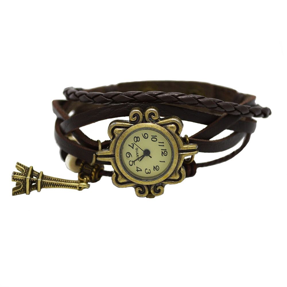 Ceas de dama retro maro cu accesoriu Turnul Eiffel