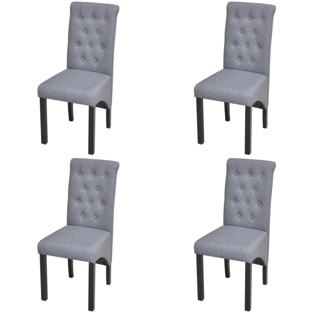 Set de 4 scaune de bucatarie cu butoni decorativi, vidaXL, Tesatura Gri inchis