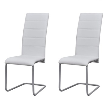 Set de 2 scaune de bucatarie, stil modern, vidaXL, Piele artificiala, Alb