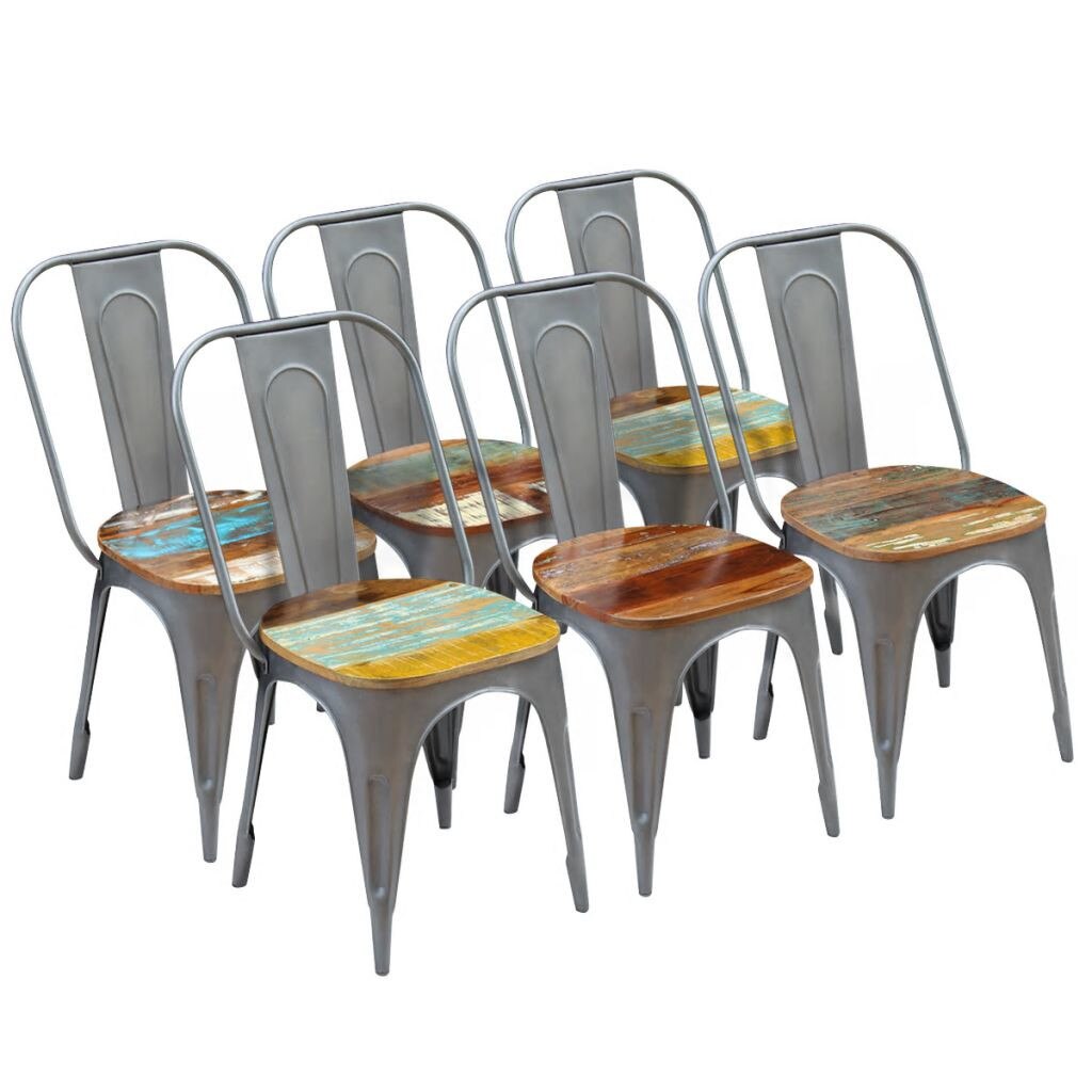 Set de 6 scaune de bucatarie cu cadru din otel, vidaXL, Lemn, Multicolor, 47 x 52 x 89 cm
