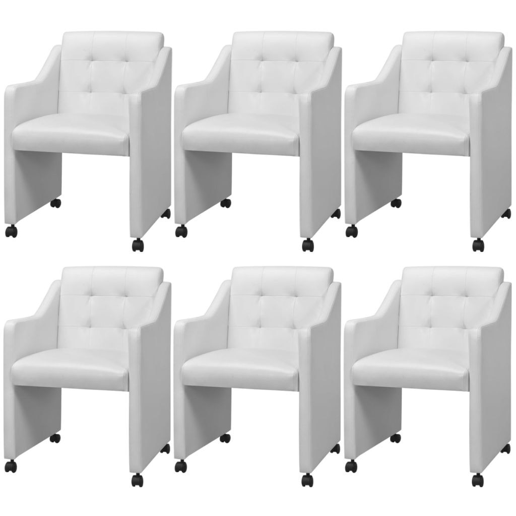 Set de 6 scaune de bucatarie tip fotoliu, vidaXL, Piele artificiala, Alb, 59 x 57.5 x 86.5 cm