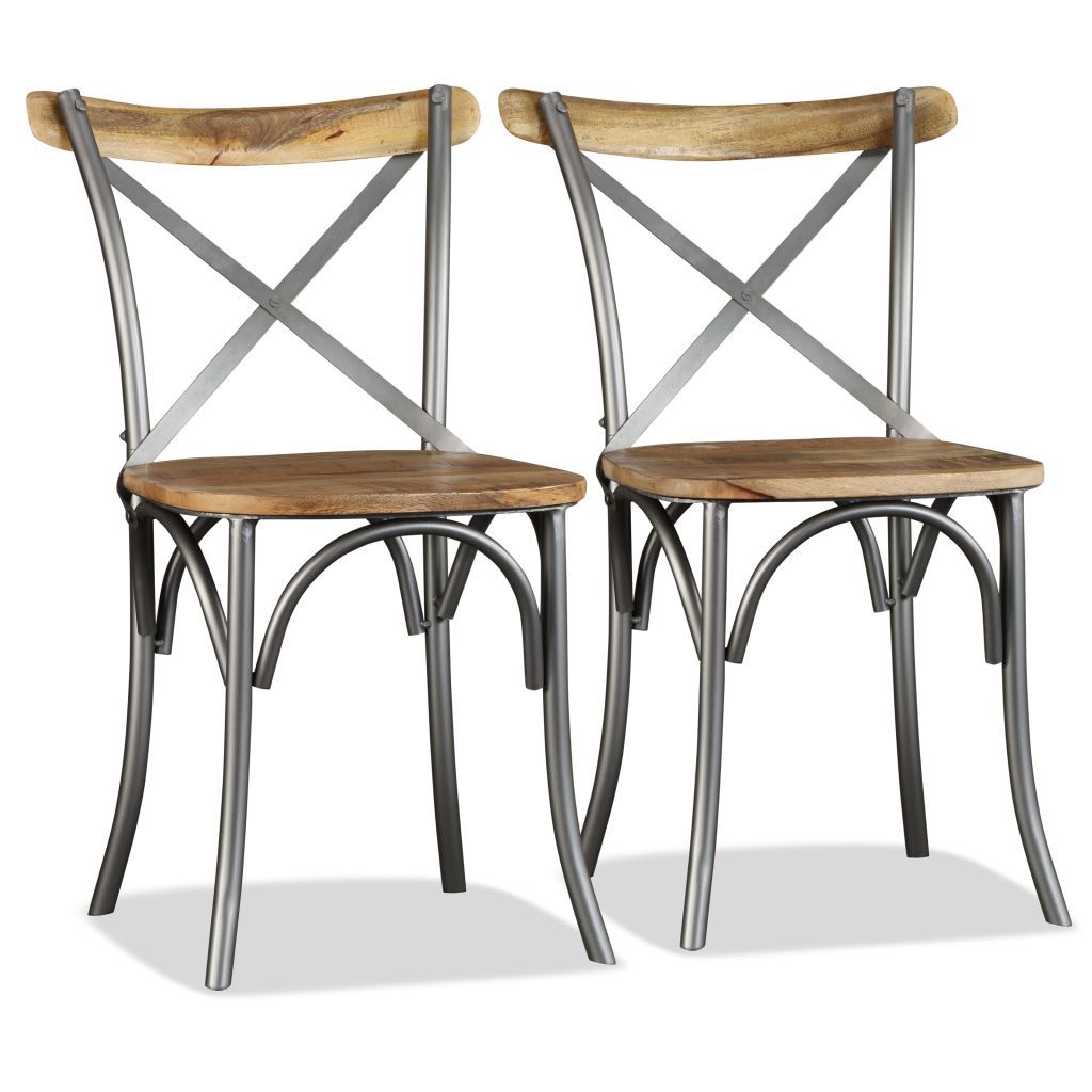 Set de 6 scaune de bucatarie din lemn masiv de mango cu cadru de otel, vidaXL, Multicolor, 51 x 52 x 84 cm