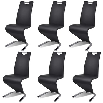 Set de 6 scaune de bucatarie, vidaXL, Piele artificiala, Negru, 45,5 x 63 x 101 cm Set de 6 scaune de bucatarie, vidaXL, Piele artificiala, Negru, 45,5 x 63 x 101 cm