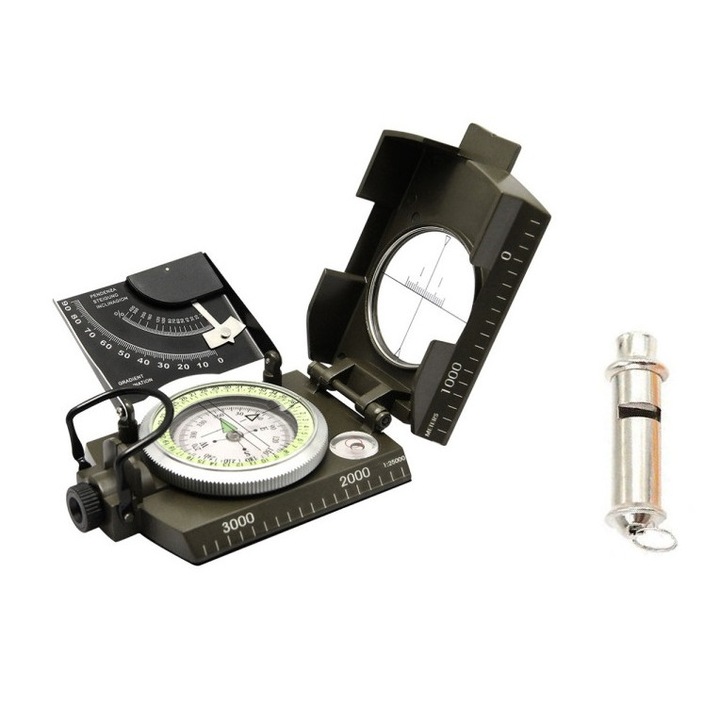Пакет, състоящ се от професионален компас ARM-20RO и военна скаутска метална свирка