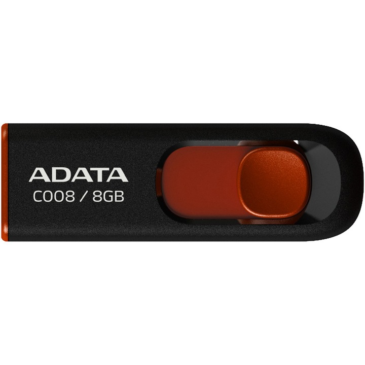 USB Flash памет ADATA, C008, 8GB, USB 2.0., Черна/Червена