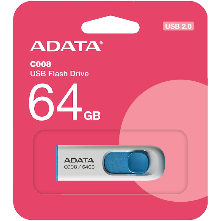 Memorie USB ADATA C008, 64GB, USB 2.0, Alb/Albastru