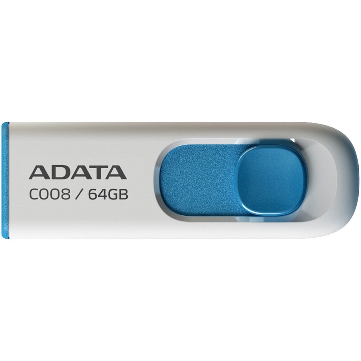 USB Flash памет ADATA C008, 64GB, USB 2.0, Бяла/Синя