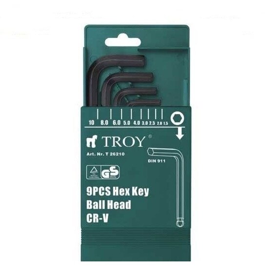 Set chei imbus hexagonale cu cap bila 1.5-10x2.5 mm, 9 piese TROY